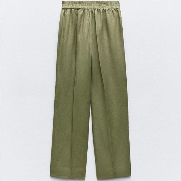 ZARA 100% LINEN STRAIGHT LEG PANTS - Picture 6 of 8